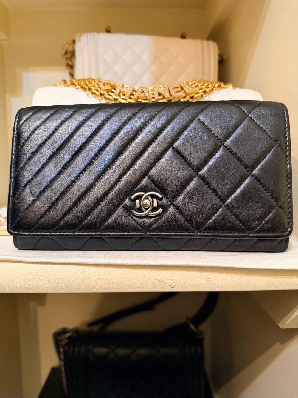 Chanel Black Quilted Leather long Wallet